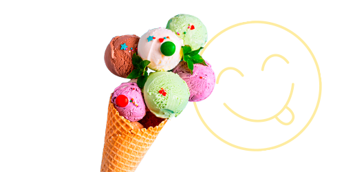 Eiskugeln in einer Waffel mit einem Smiley